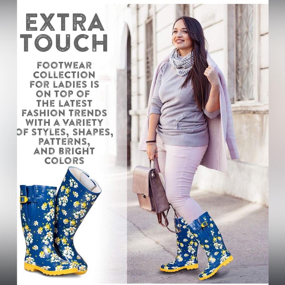 Wide Calf Rubber Rain Boots Wide Foot and Ankle up to 20 Inch Calf - Picture 5 of 8